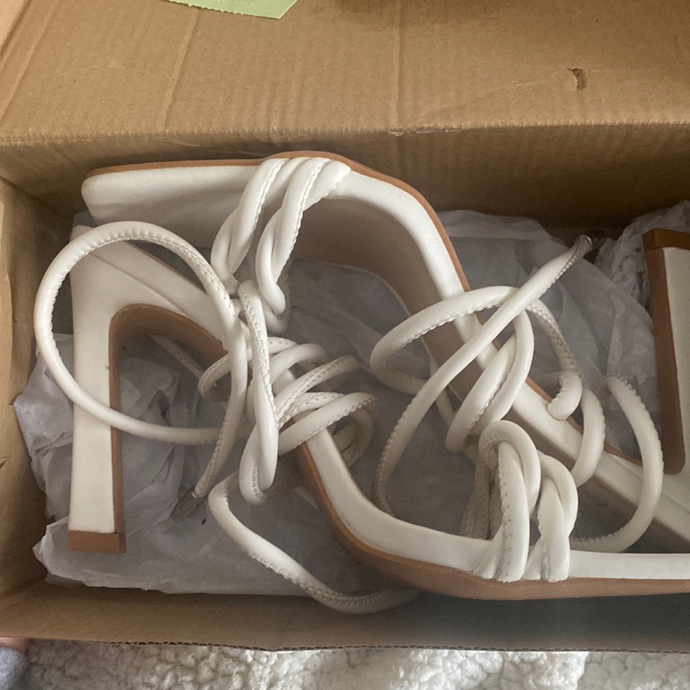 White Boohoo Strappy Heels